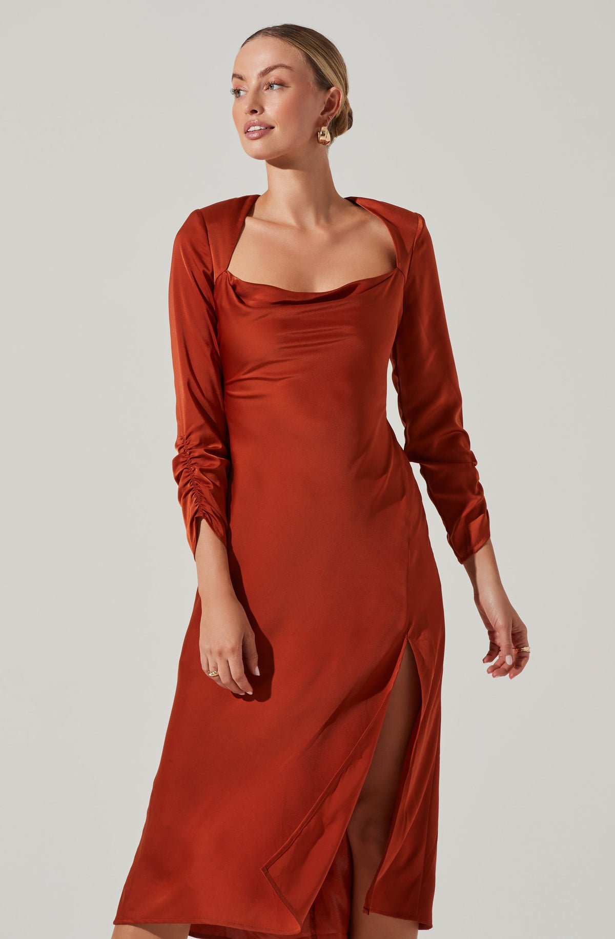 Gracie Long Sleeve Cutout Satin Midi ...